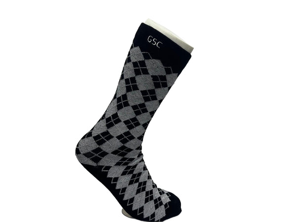 Black and Grey Argyle Pattern Socks